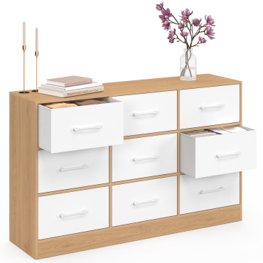 Commode Uma 9 tiroirs bois et blanc