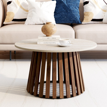 Table basse ronde Camélia effet travertin Ø70cm