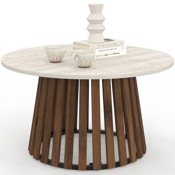 Table basse ronde Camélia effet travertin Ø70cm