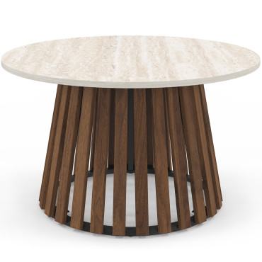 Table basse ronde Camélia effet travertin Ø70cm