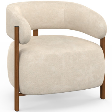 Fauteuil Albin tissu chenille beige et pieds noyer