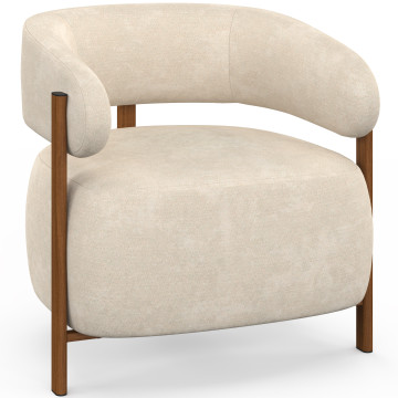 Fauteuil Albin tissu chenille beige et pieds noyer