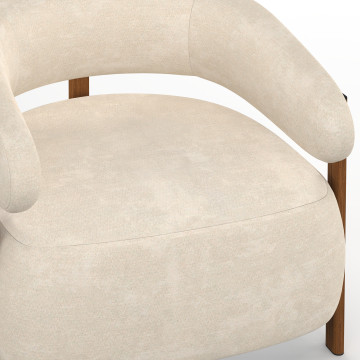 Fauteuil Albin tissu chenille beige et pieds noyer