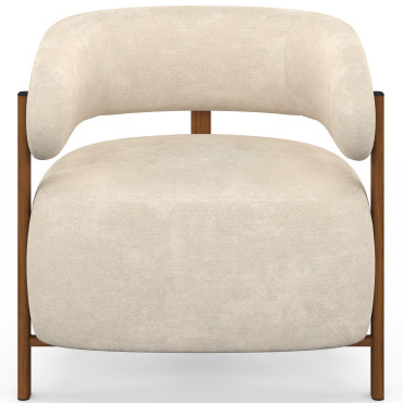 Fauteuil Albin tissu chenille beige et pieds noyer