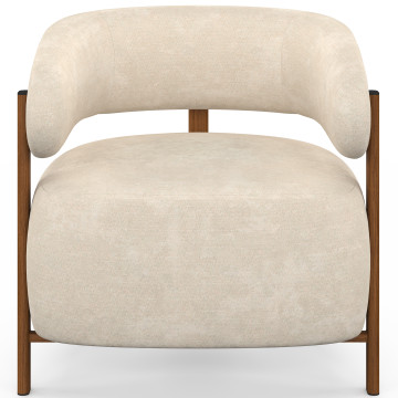 Fauteuil Albin tissu chenille beige et pieds noyer