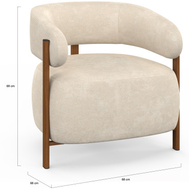 Fauteuil Albin tissu chenille beige et pieds noyer