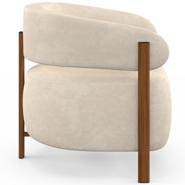 Fauteuil Albin tissu chenille beige et pieds noyer