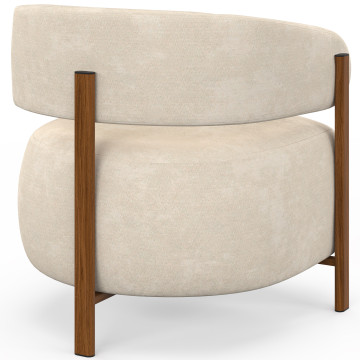 Fauteuil Albin tissu chenille beige et pieds noyer