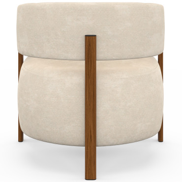 Fauteuil Albin tissu chenille beige et pieds noyer