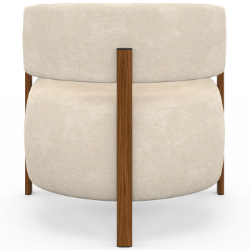 Fauteuil Albin tissu chenille beige et pieds noyer