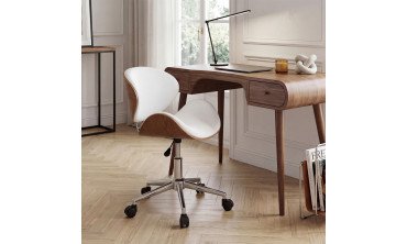 Fauteuil de bureau à roulettes Mathias coque effet bois