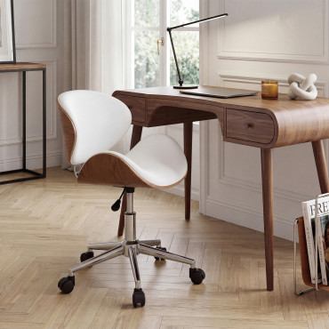 Fauteuil de bureau à roulettes Mathias coque effet bois