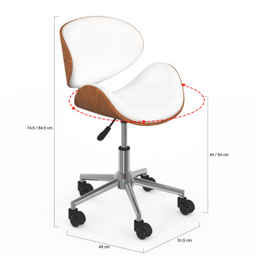 Fauteuil de bureau à roulettes Mathias coque effet bois