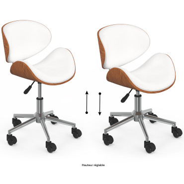 Fauteuil de bureau à roulettes Mathias coque effet bois