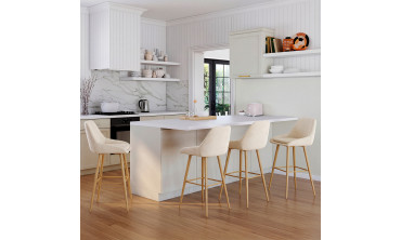 Tabourets de bar Olivia velours crème pieds effet bois - lot de 4