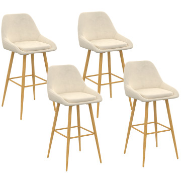 Tabourets de bar Olivia velours crème pieds effet bois - lot de 4