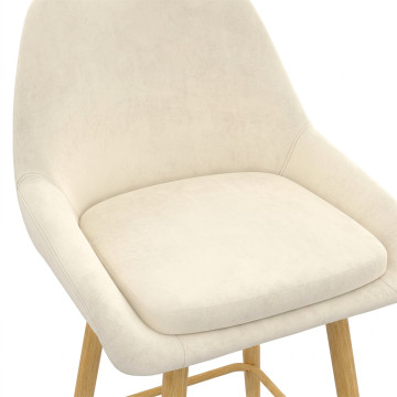 Tabourets de bar Olivia velours crème pieds effet bois - lot de 4