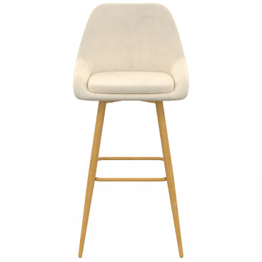Tabourets de bar Olivia velours crème pieds effet bois - lot de 4