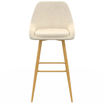 Tabourets de bar Olivia velours crème pieds effet bois - lot de 4