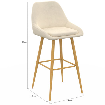 Tabourets de bar Olivia velours crème pieds effet bois - lot de 4
