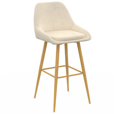 Tabourets de bar Olivia velours crème pieds effet bois - lot de 4