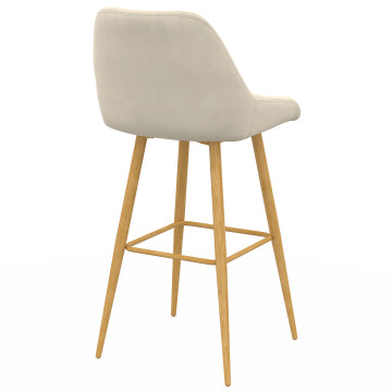 Tabourets de bar Olivia velours crème pieds effet bois - lot de 4