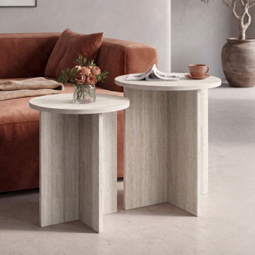 Tables d'appoint Gabin effet travertin - lot de 2