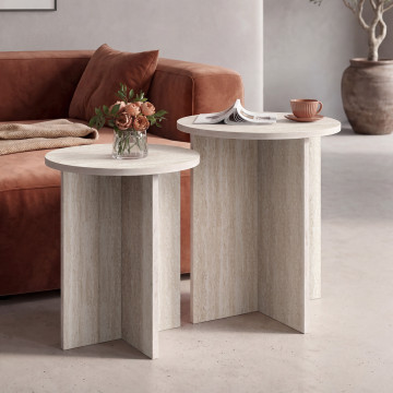 Tables d'appoint Gabin effet travertin - lot de 2