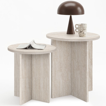 Tables d'appoint Gabin effet travertin - lot de 2