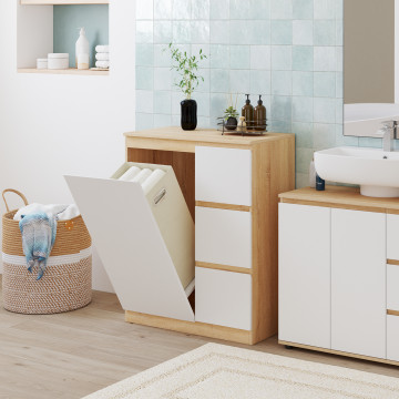 Meuble de rangement salle de bain Tom avec panier à linge