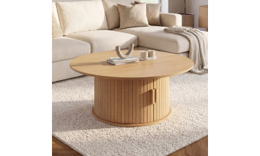 Table basse ronde Albane pied lattes avec rangement Ø100cm