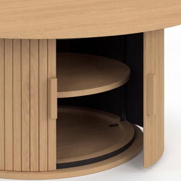 Table basse ronde Albane pied lattes avec rangement Ø100cm