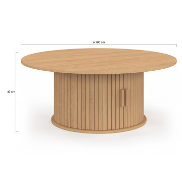 Table basse ronde Albane pied lattes avec rangement Ø100cm