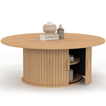 Table basse ronde Albane pied lattes avec rangement Ø100cm