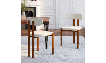 Chaises Elsa bouclette pieds effet noyer - lot de 4