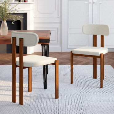 Chaises Elsa bouclette pieds effet noyer - lot de 4