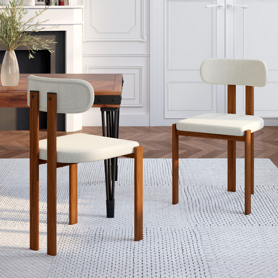 Chaises Elsa bouclette pieds effet noyer - lot de 4