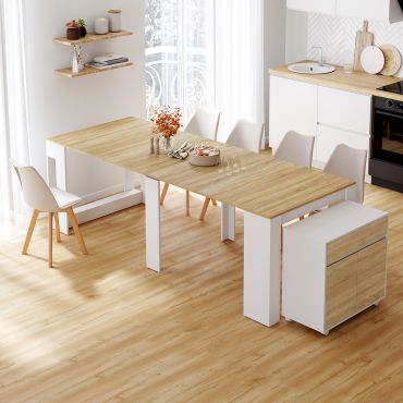 Buffet extensible console Nora blanc effet hêtre 230cm