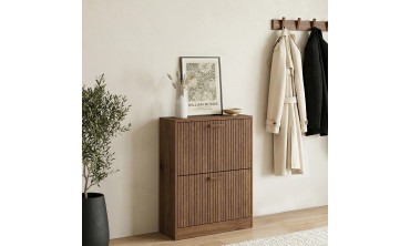 Meuble chaussures Faustine effet noyer 2 portes - 12 paires