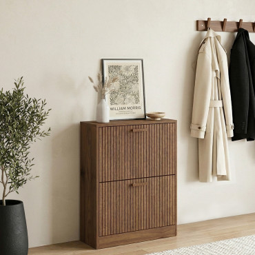 Meuble chaussures Faustine effet noyer 2 portes - 12 paires