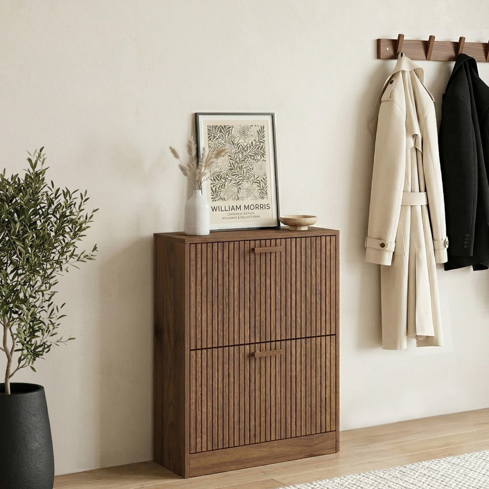 Meuble chaussures Faustine effet noyer 2 portes - 12 paires