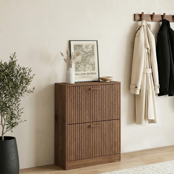 Meuble chaussures Faustine effet noyer 2 portes - 12 paires