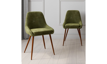 Chaises Olivia velours chenille vert pieds métal effet noyer - lot de 4