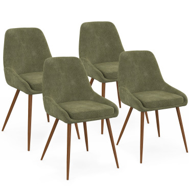 Chaises Olivia velours chenille vert pieds métal effet noyer - lot de 4