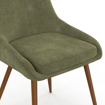 Chaises Olivia velours chenille vert pieds métal effet noyer - lot de 4