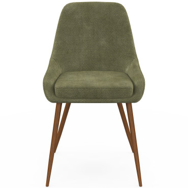 Chaises Olivia velours chenille vert pieds métal effet noyer - lot de 4