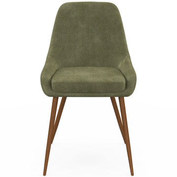 Chaises Olivia velours chenille vert pieds métal effet noyer - lot de 4