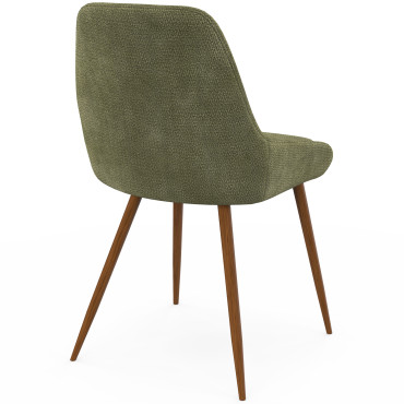 Chaises Olivia velours chenille vert pieds métal effet noyer - lot de 4