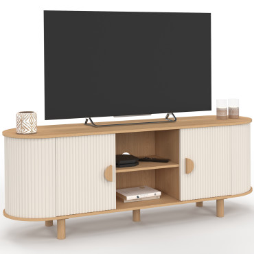 Meuble TV Kanel beige effet cannelé 140cm