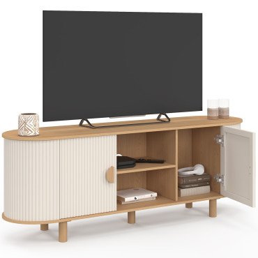 Meuble TV Kanel beige effet cannelé 140cm
